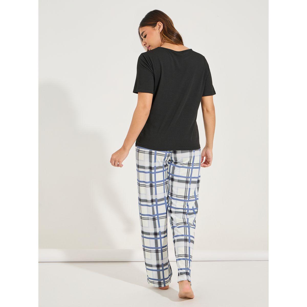 Styli Unwind Check Printed Pocket T-Shirt & Pyjama Set-women-clothing-nightwear-pyjamas-longsets-image-6