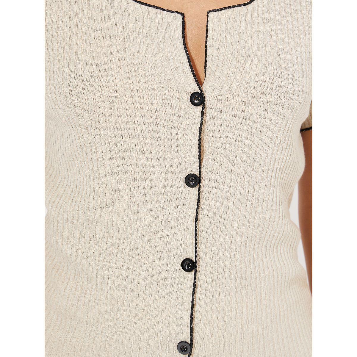 Styli Unwind Rib Button Down Contrast Edge Shirt & Side Slit Pyjama Set-women-clothing-nightwear-pyjamas-longsets-image-3