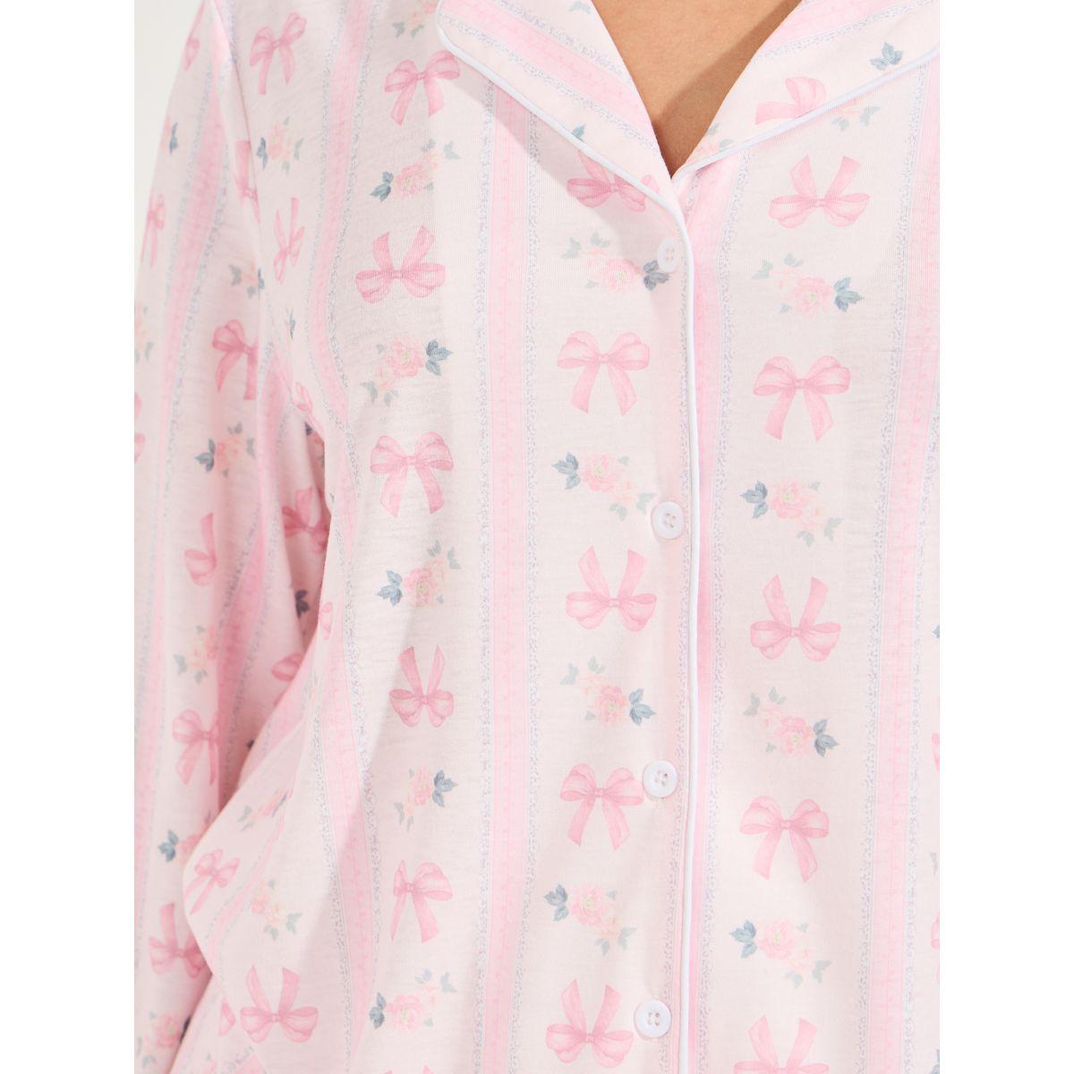 Styli Unwind Linear Bow Print Long Sleeve Shirt & Pyjama Set-women-clothing-nightwear-pyjamas-longsets-image-4