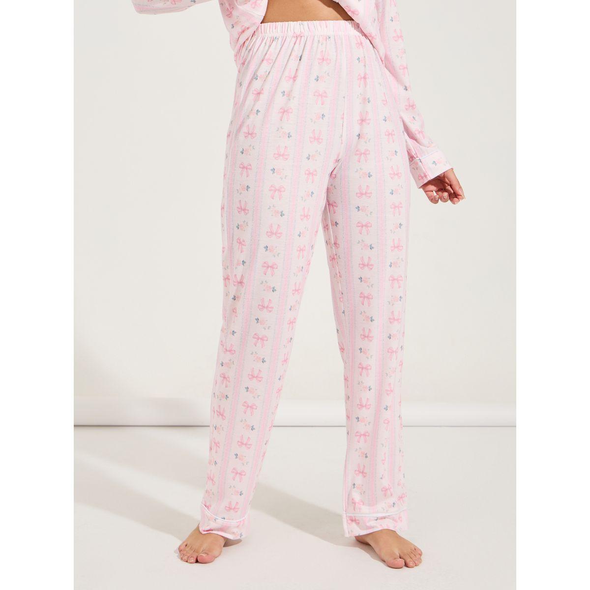 Styli Unwind Linear Bow Print Long Sleeve Shirt & Pyjama Set-women-clothing-nightwear-pyjamas-longsets-image-5