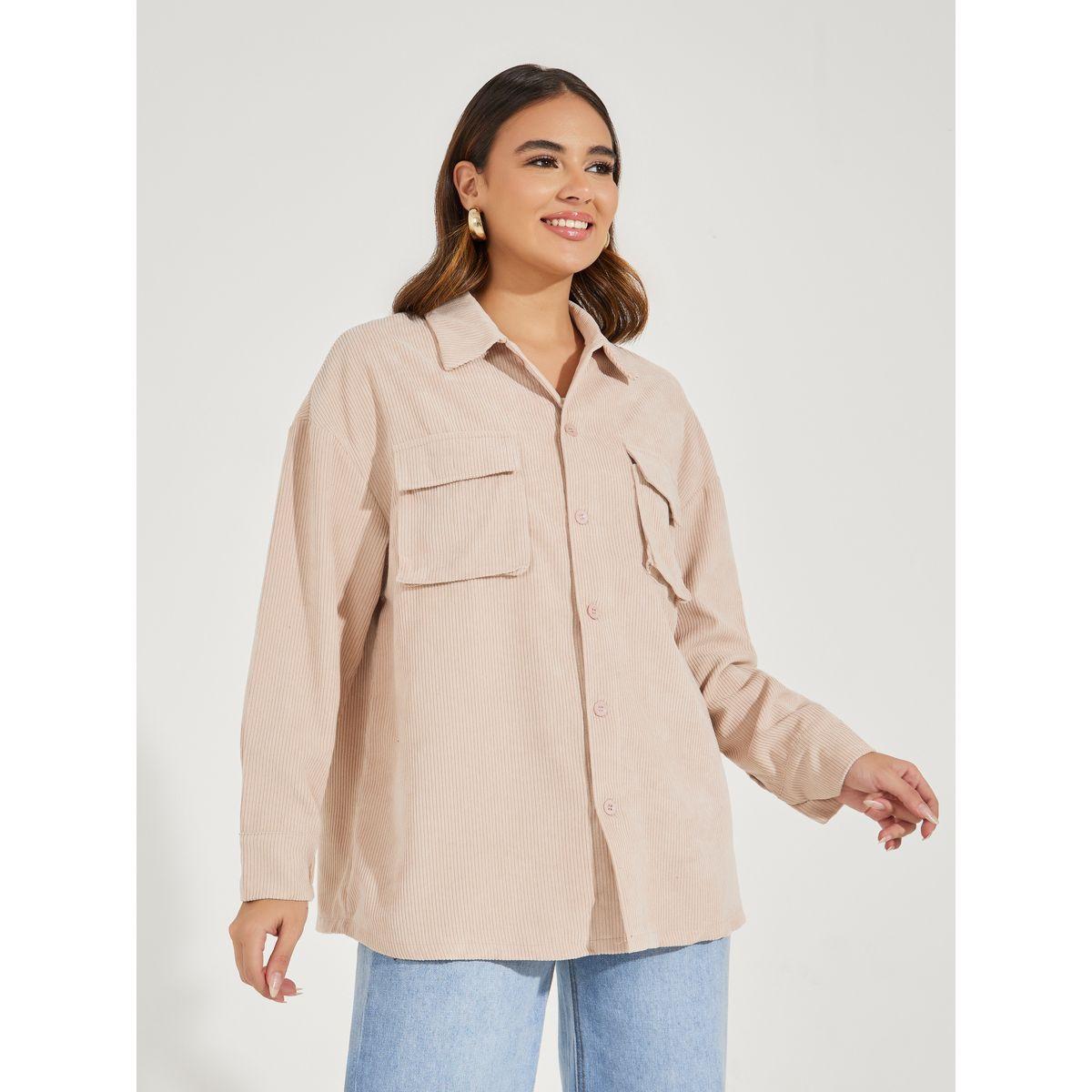 Styli Oversized Longline Corduroy Shacket-women-winterwear-coatsandjackets-jackets-image-2