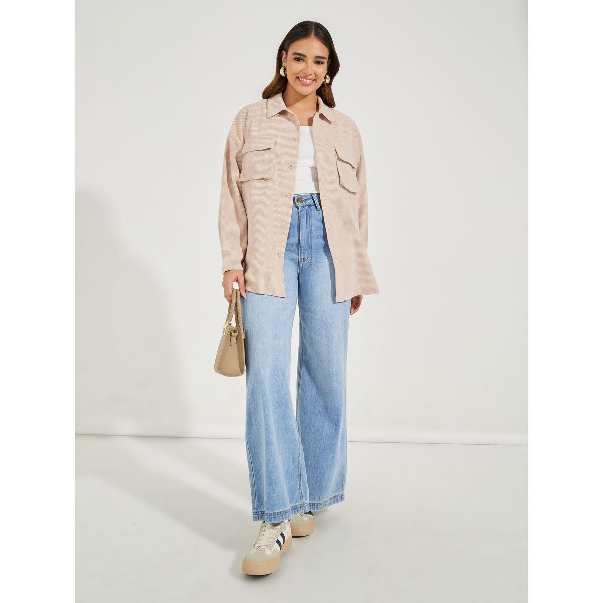 Styli Oversized Longline Corduroy Shacket-women-winterwear-coatsandjackets-jackets-image-3