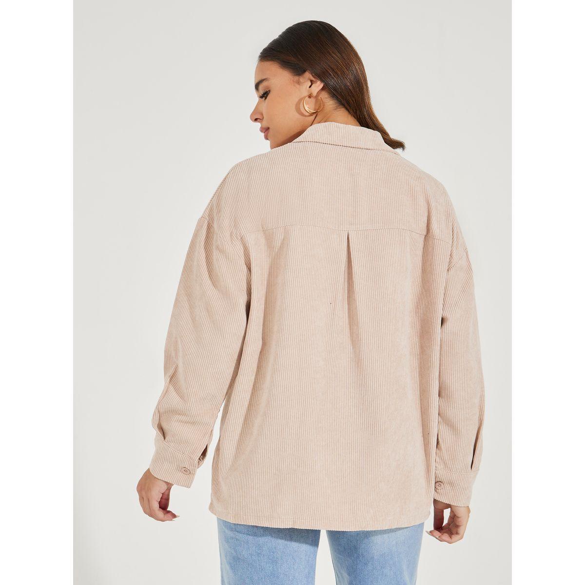 Styli Oversized Longline Corduroy Shacket-women-winterwear-coatsandjackets-jackets-image-5