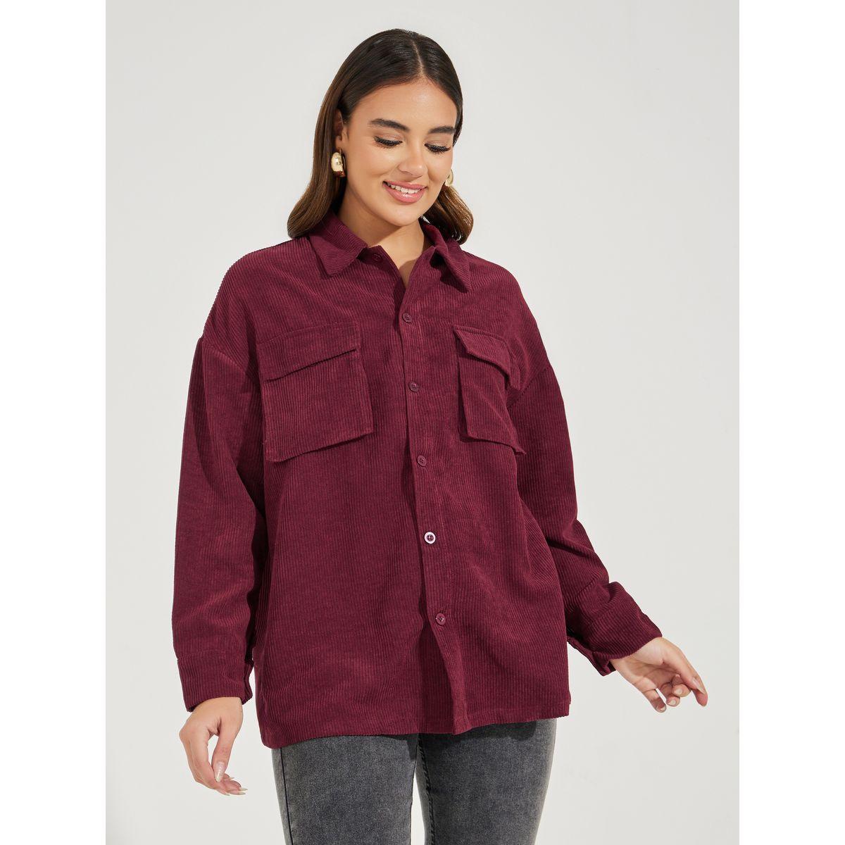Styli Oversized Longline Corduroy Shacket-women-winterwear-coatsandjackets-jackets-image-1