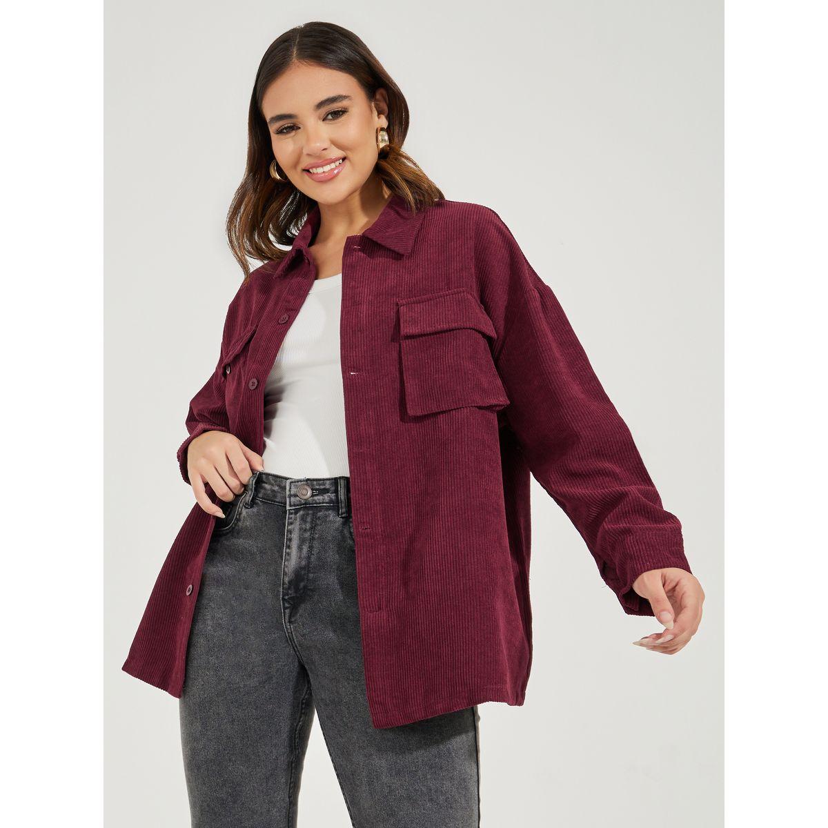 Styli Oversized Longline Corduroy Shacket-women-winterwear-coatsandjackets-jackets-image-2