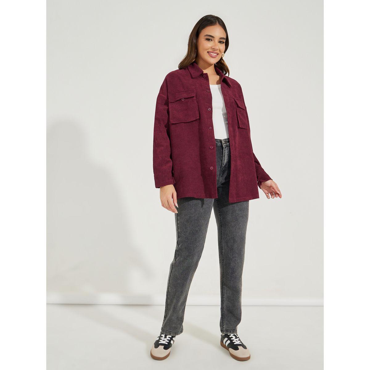 Styli Oversized Longline Corduroy Shacket-women-winterwear-coatsandjackets-jackets-image-3