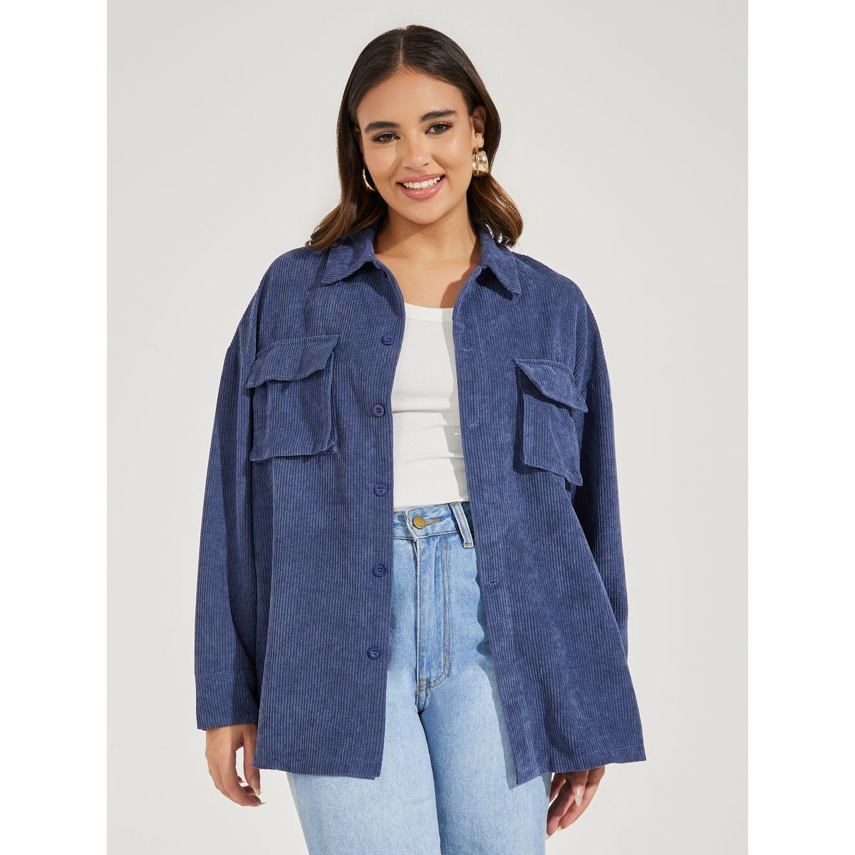 Styli Oversized Longline Corduroy Shacket-women-winterwear-coatsandjackets-jackets-image-1