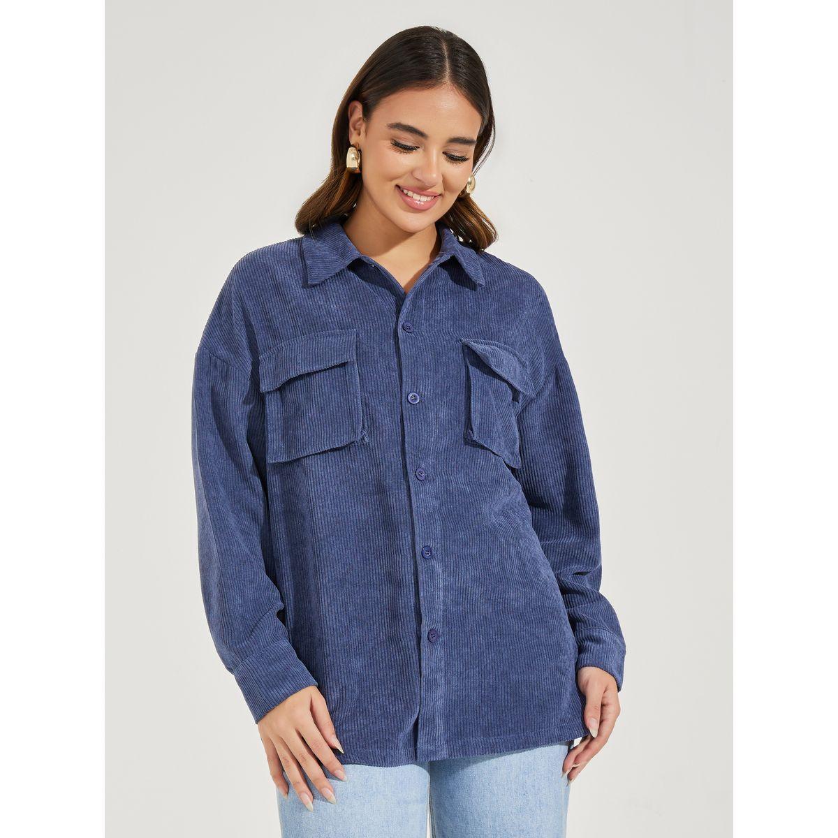 Styli Oversized Longline Corduroy Shacket-women-winterwear-coatsandjackets-jackets-image-2