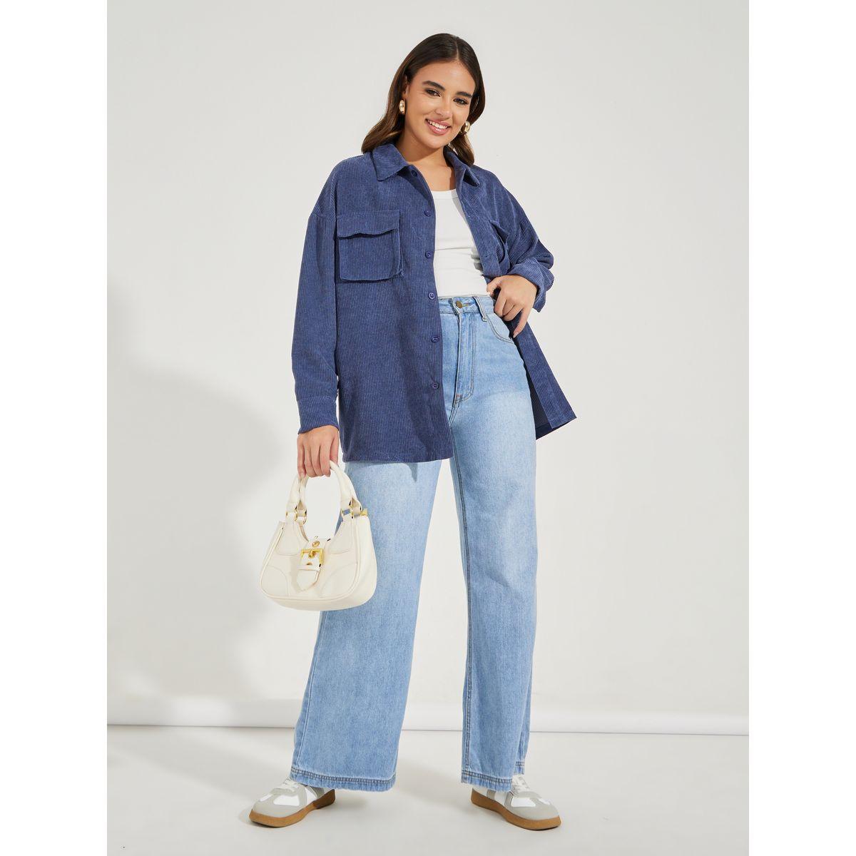 Styli Oversized Longline Corduroy Shacket-women-winterwear-coatsandjackets-jackets-image-3