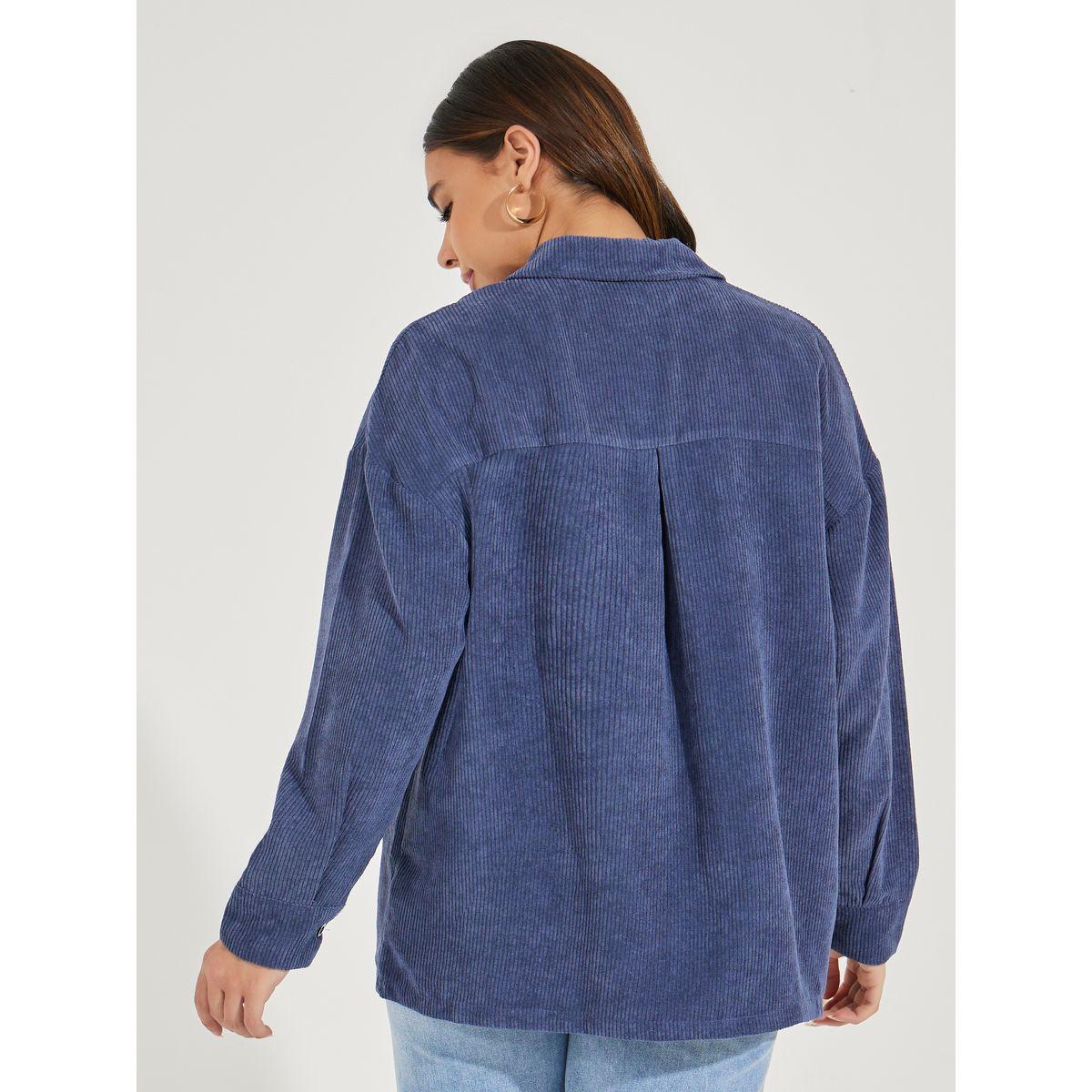 Styli Oversized Longline Corduroy Shacket-women-winterwear-coatsandjackets-jackets-image-5