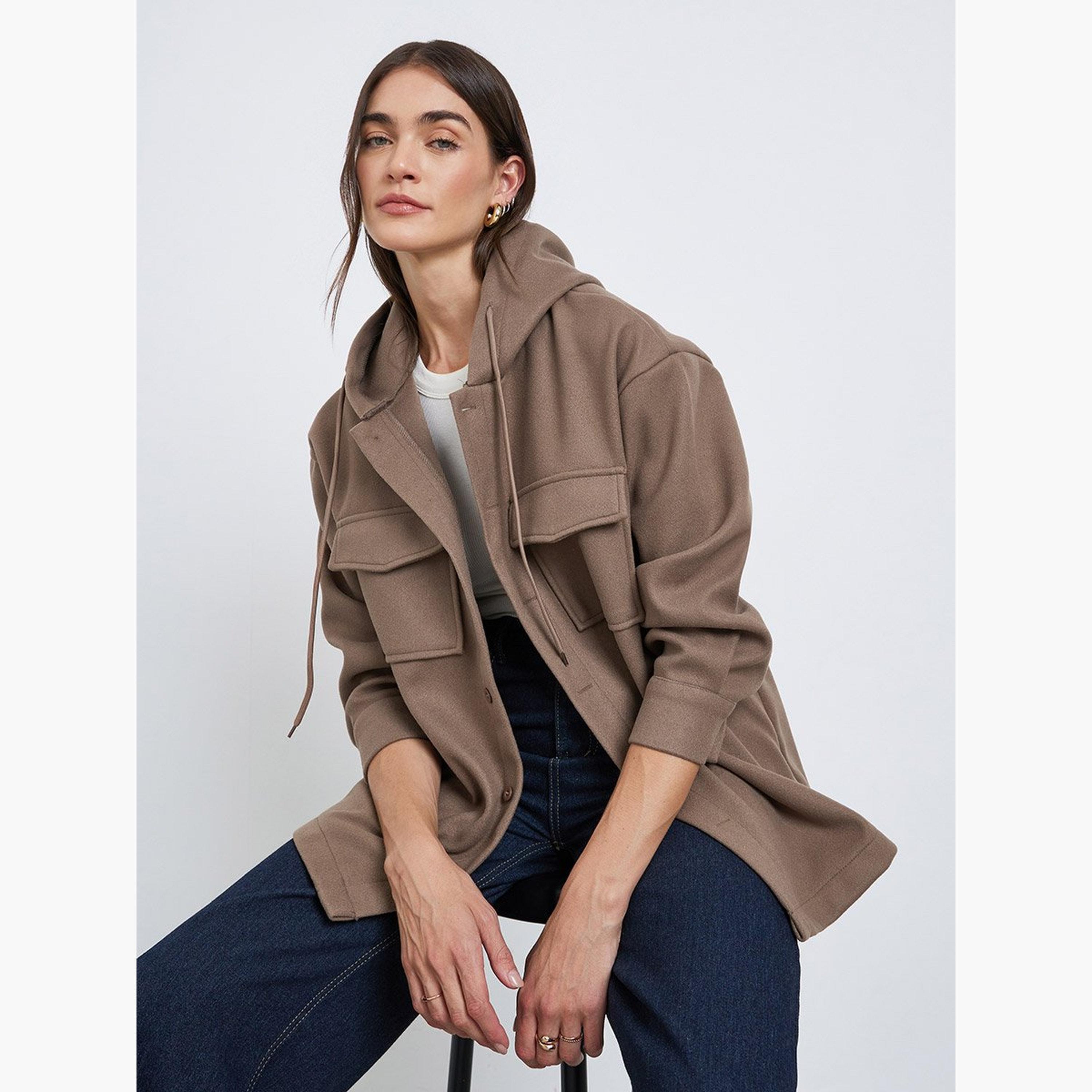 Styli Solid Hooded Neck Long Sleeves Women's Button Through Shacket-women-winterwear-coatsandjackets-jackets-image-3