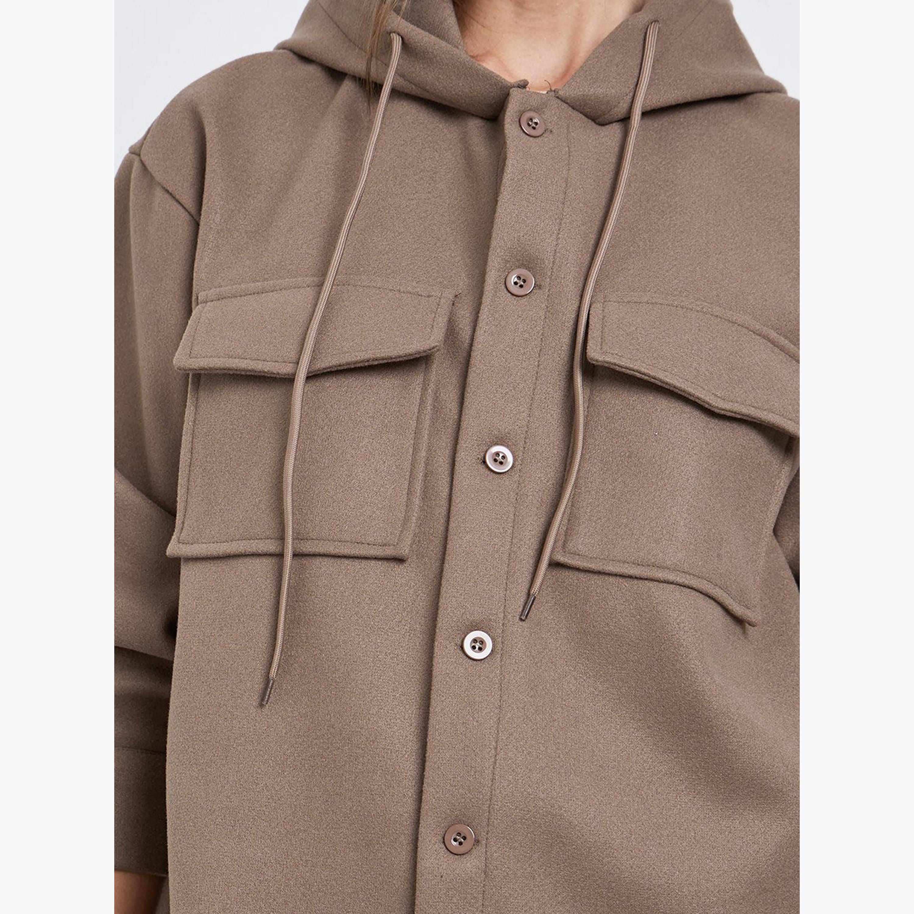 Styli Solid Hooded Neck Long Sleeves Women's Button Through Shacket-women-winterwear-coatsandjackets-jackets-image-4