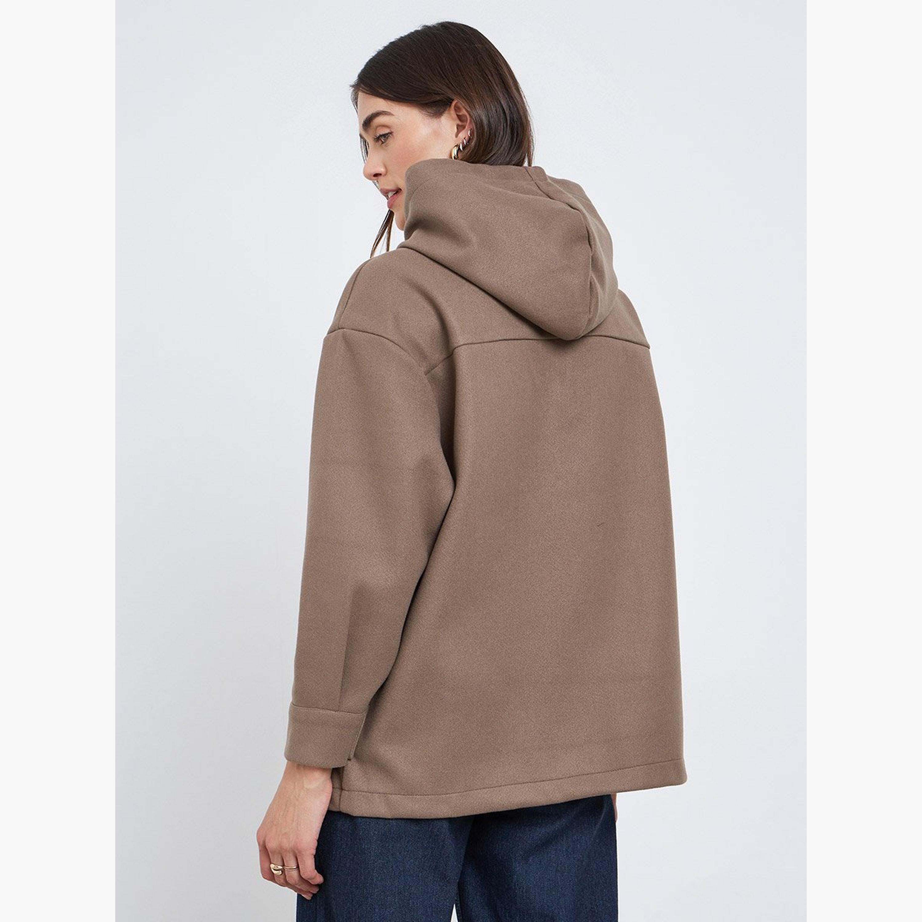 Styli Solid Hooded Neck Long Sleeves Women's Button Through Shacket-women-winterwear-coatsandjackets-jackets-image-5