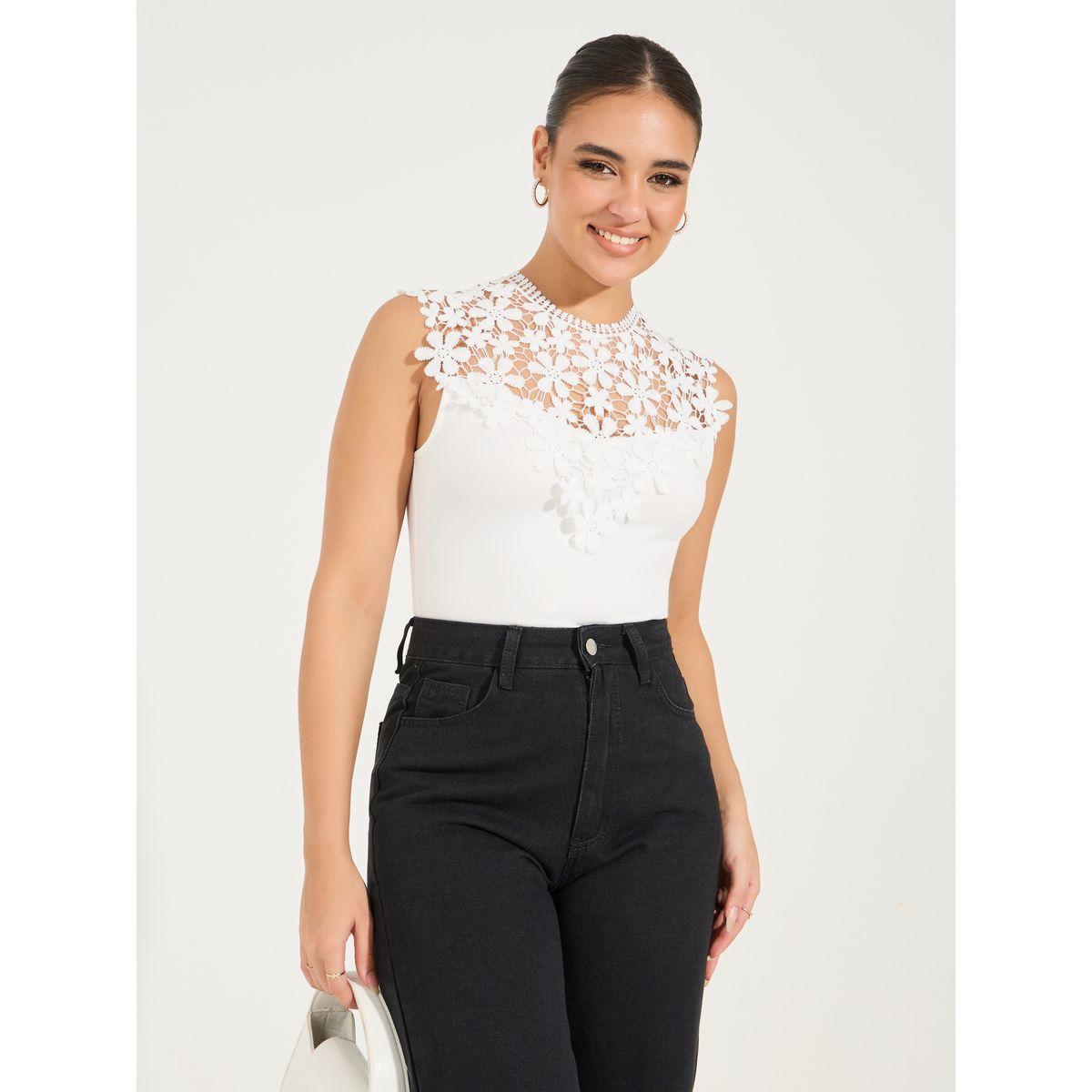 Styli Sleeveless Lace Yoke Bodysuit-women-clothing-tshirts-image-3