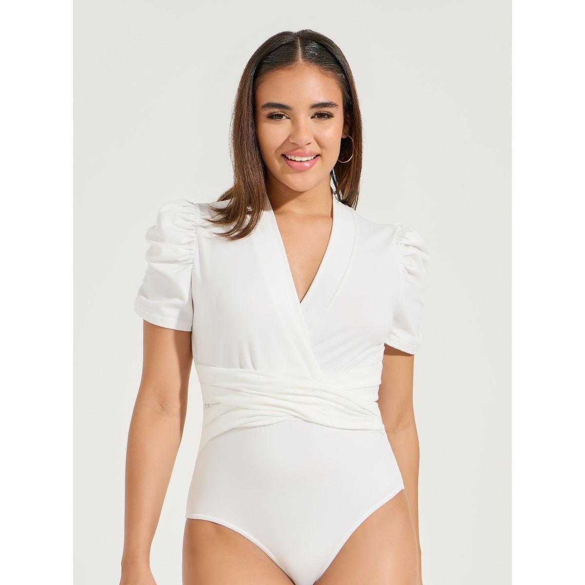 Styli Solid Puff Sleeve Mock Wrap Bodysuit-women-clothing-shirtsandblouses-blouses-image-1