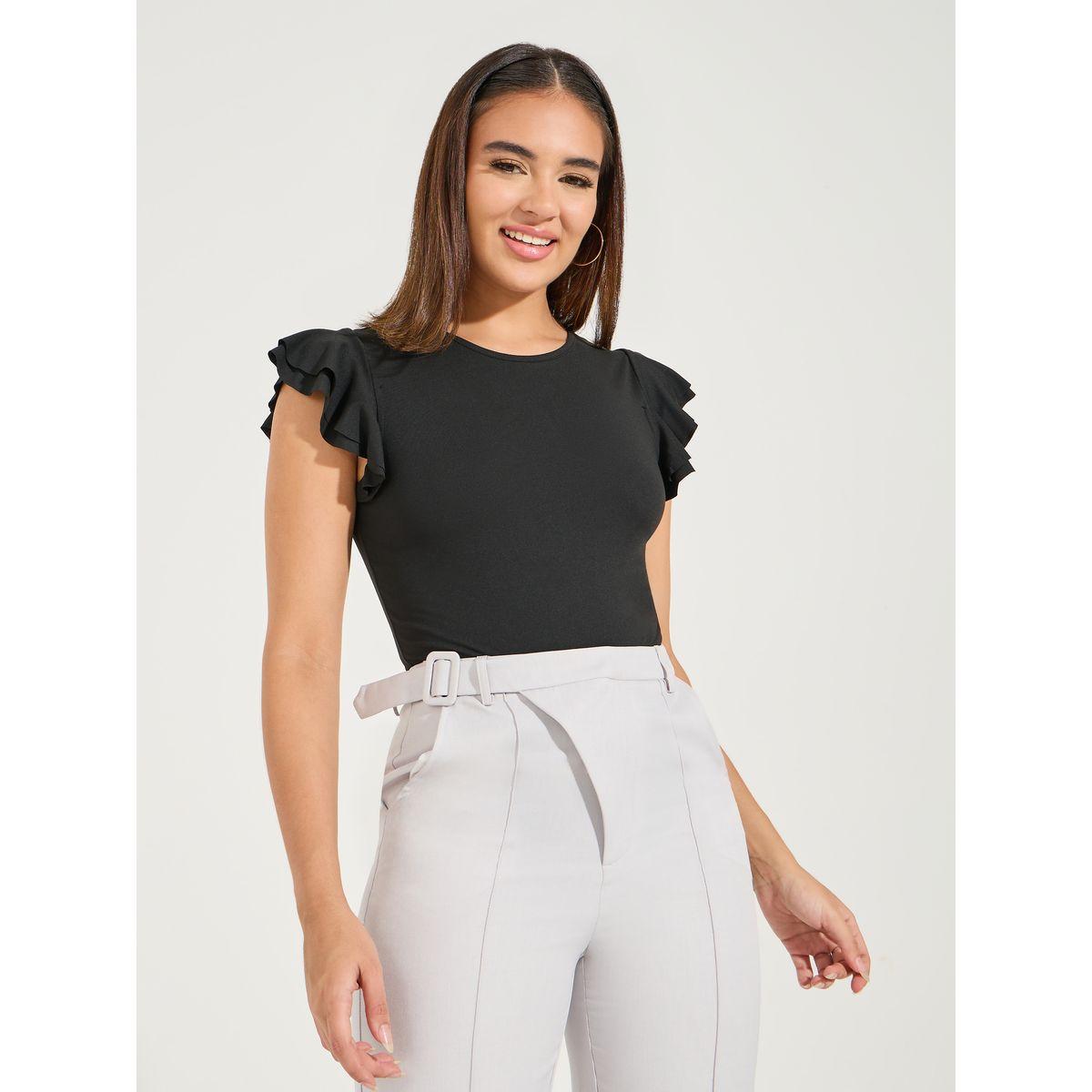 Styli Solid Round Neck Frill Sleeve Bodysuit-women-clothing-shirtsandblouses-blouses-image-2