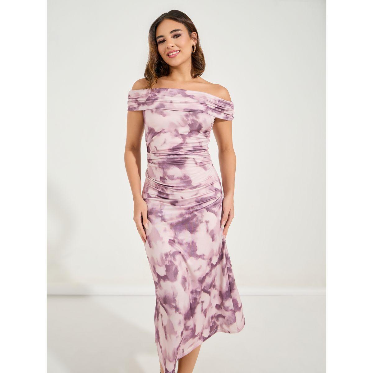 Styli Dyed Ruched Off Shoulder A-Line Midi Dress-women-clothing-dresses-image-2