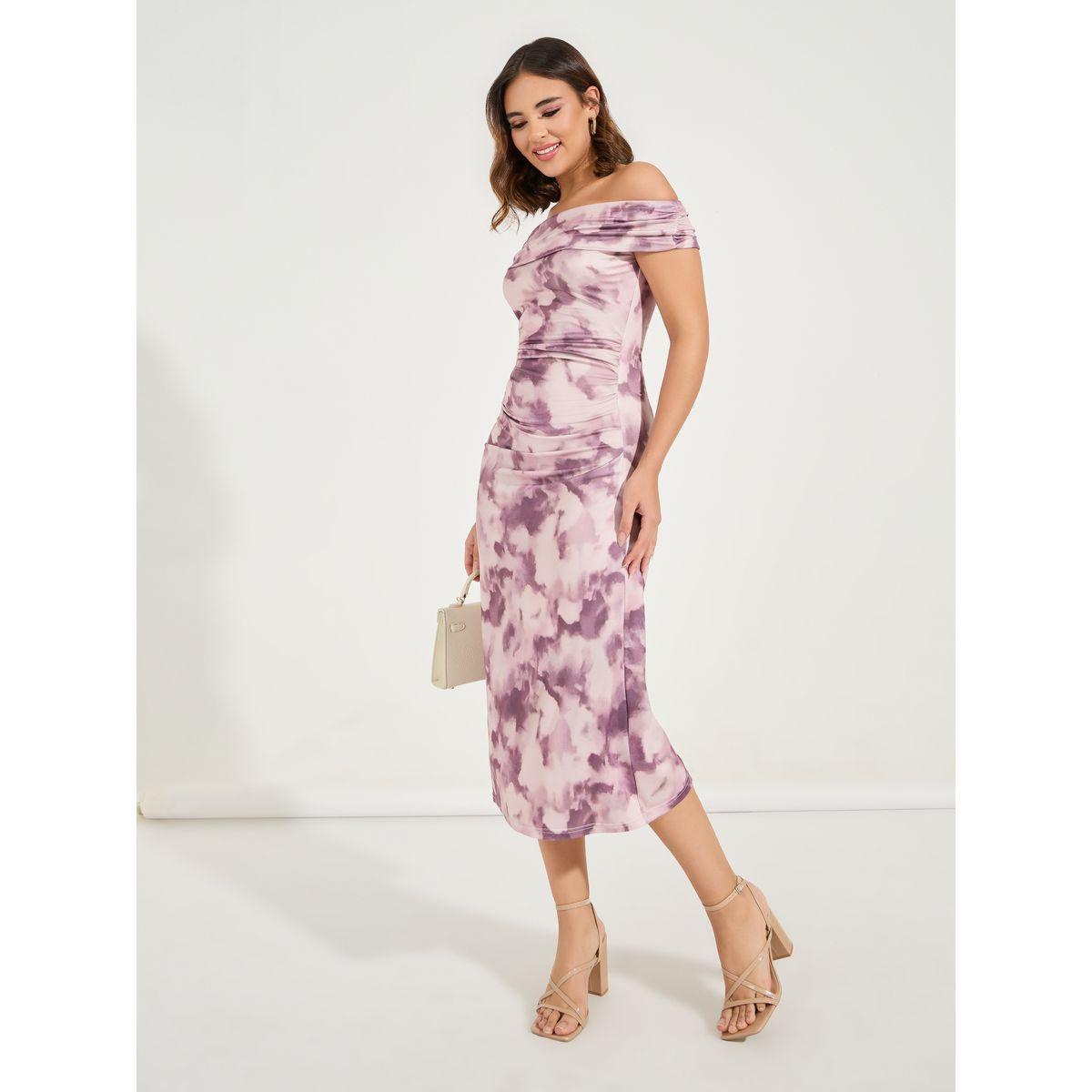 Styli Dyed Ruched Off Shoulder A-Line Midi Dress-women-clothing-dresses-image-4