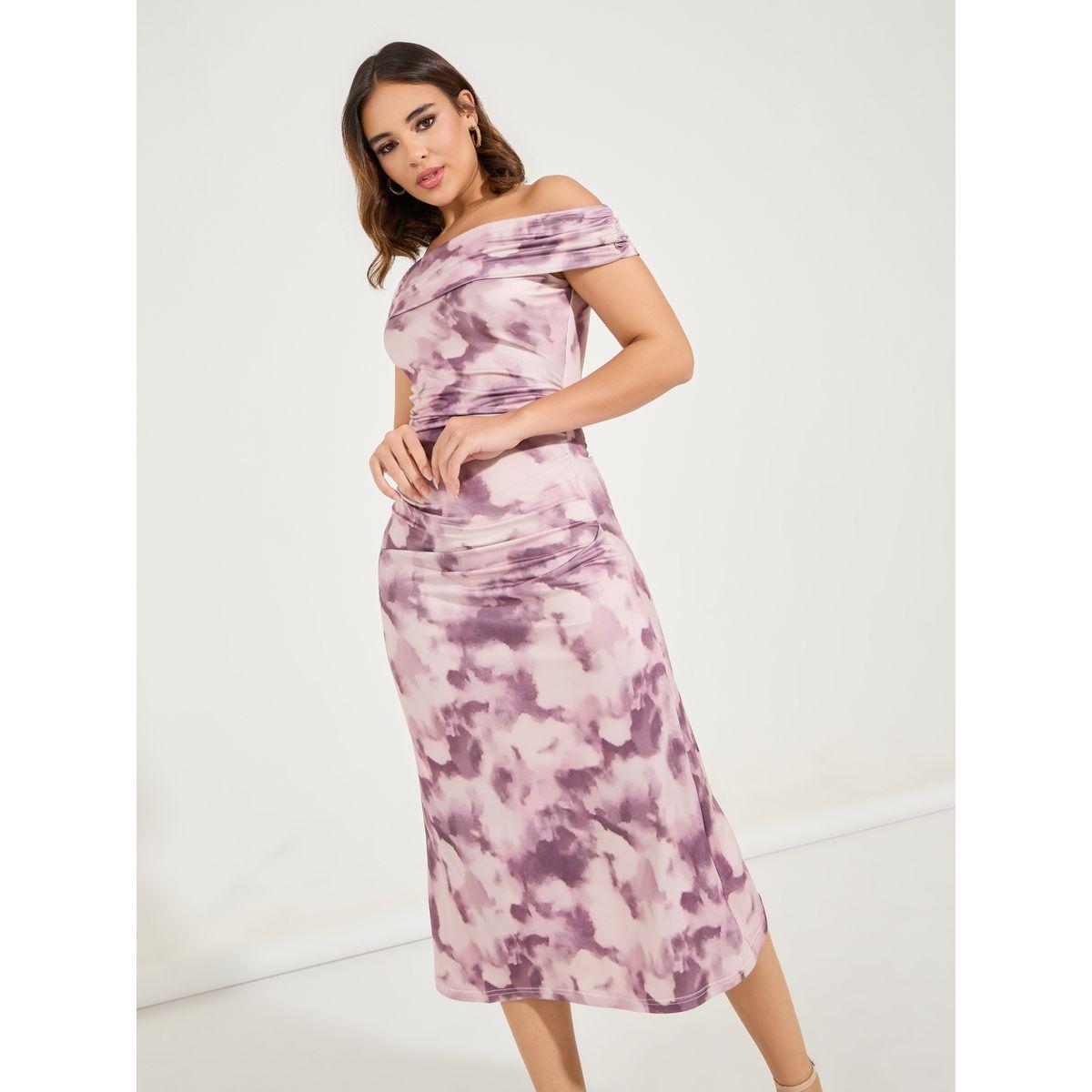 Styli Dyed Ruched Off Shoulder A-Line Midi Dress-women-clothing-dresses-image-5