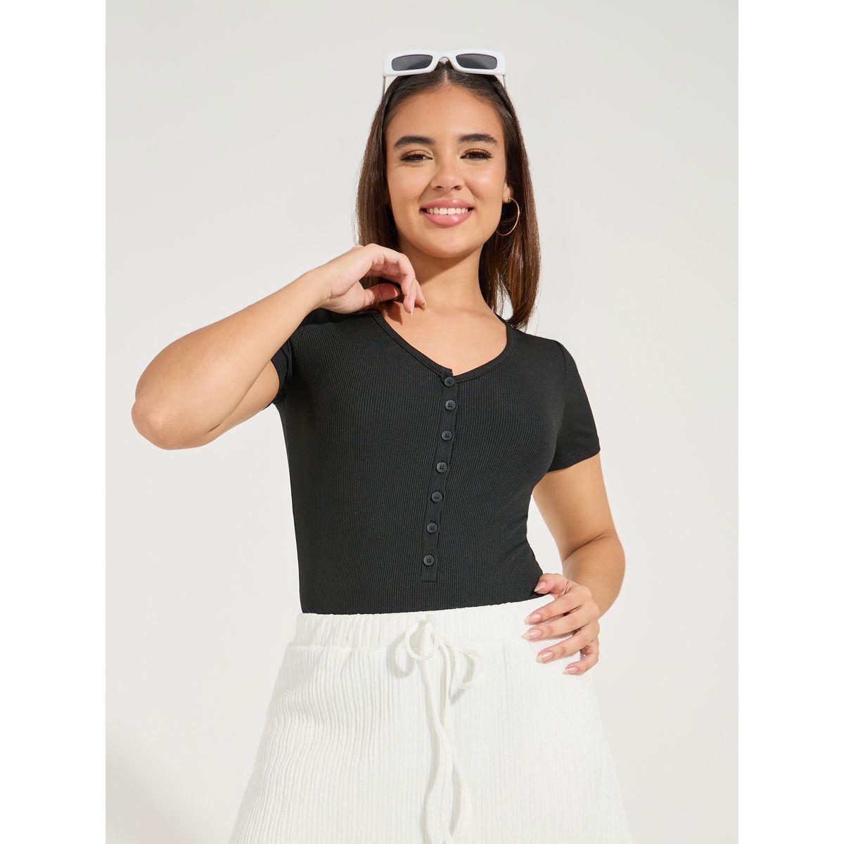 Styli Rib Button Placket V Neck Bodysuit-women-clothing-shirtsandblouses-blouses-image-2