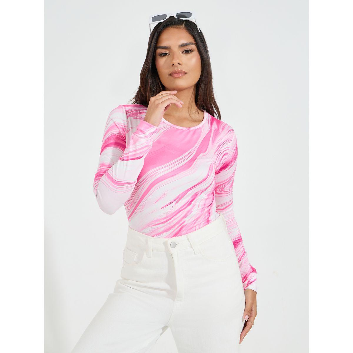Styli Marbled Print Round Neck Bodysuit-women-clothing-shirtsandblouses-blouses-image-3