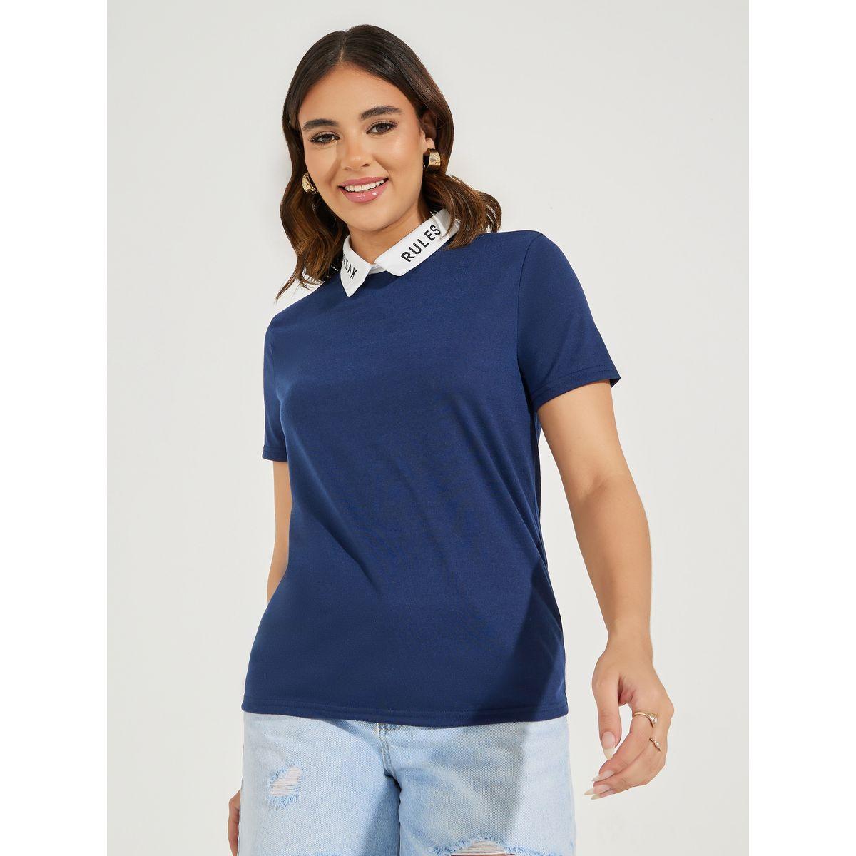 Styli Embroidery Detail Mock Collar Single Jersey Top-women-clothing-shirtsandblouses-blouses-image-4