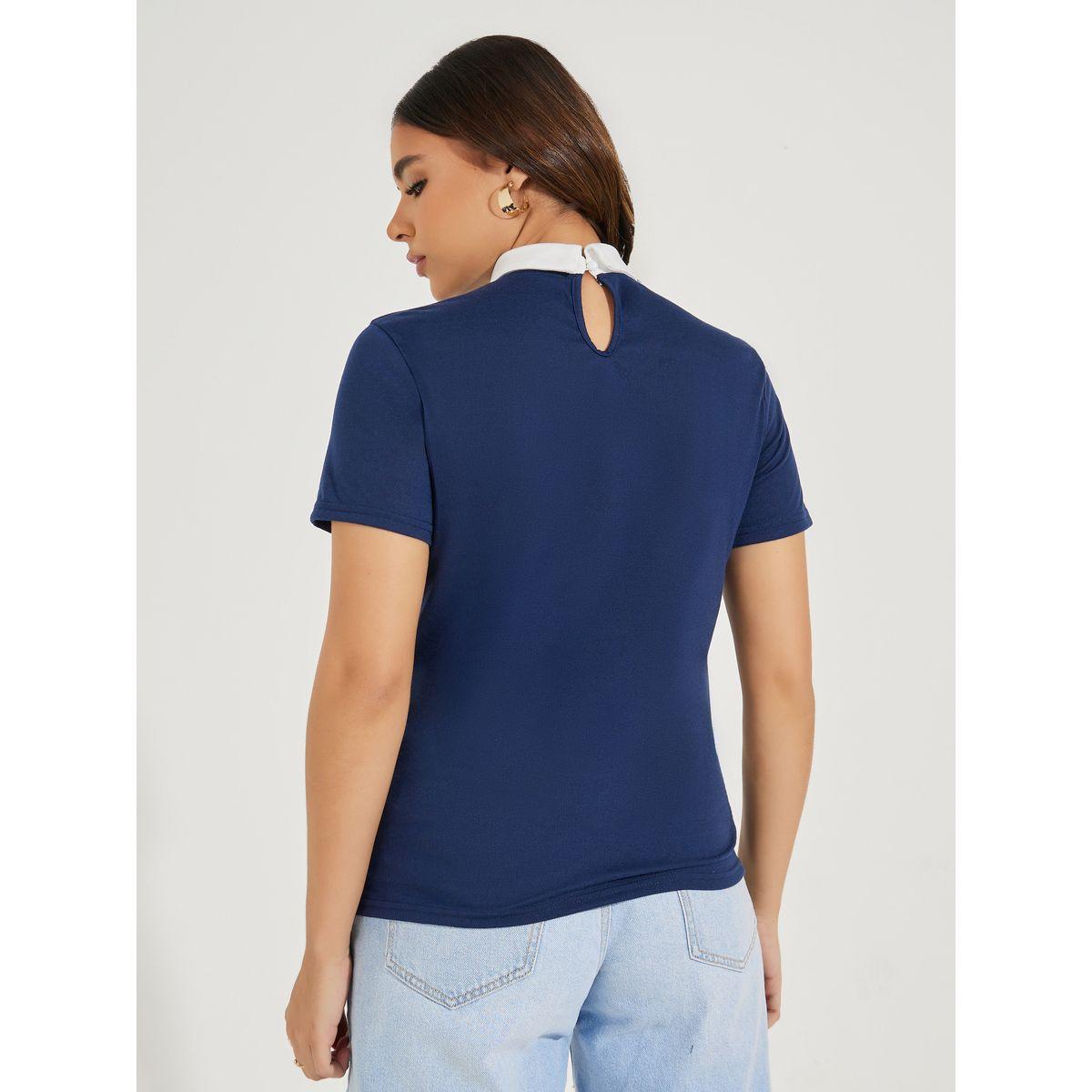 Styli Embroidery Detail Mock Collar Single Jersey Top-women-clothing-shirtsandblouses-blouses-image-6