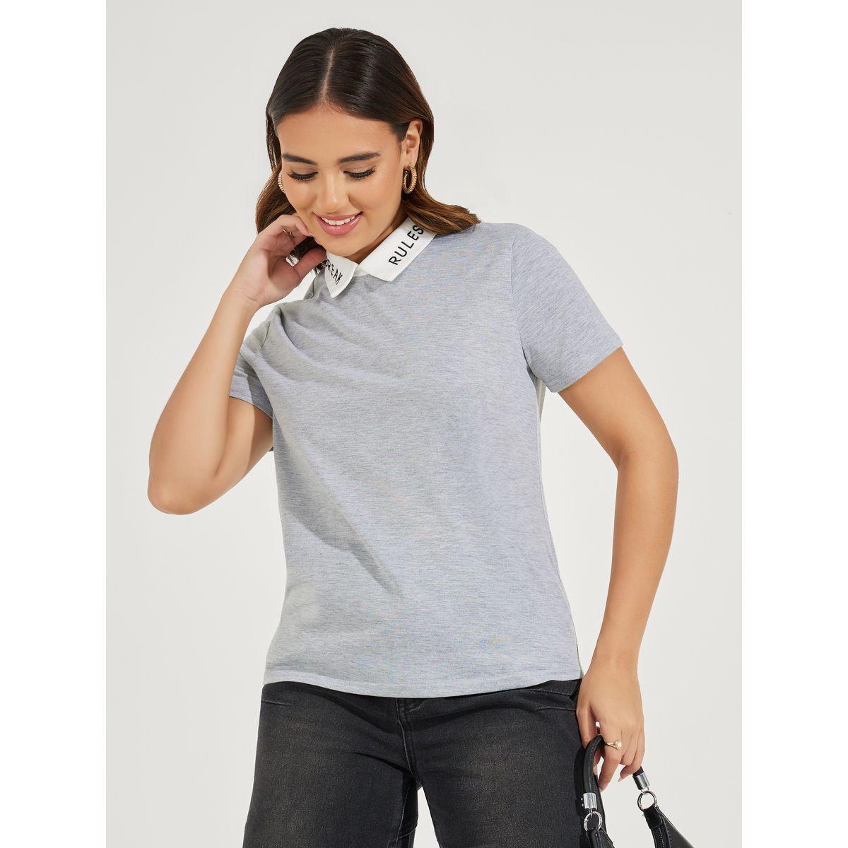 Styli Embroidery Detail Mock Collar Single Jersey Top-women-clothing-shirtsandblouses-blouses-image-3