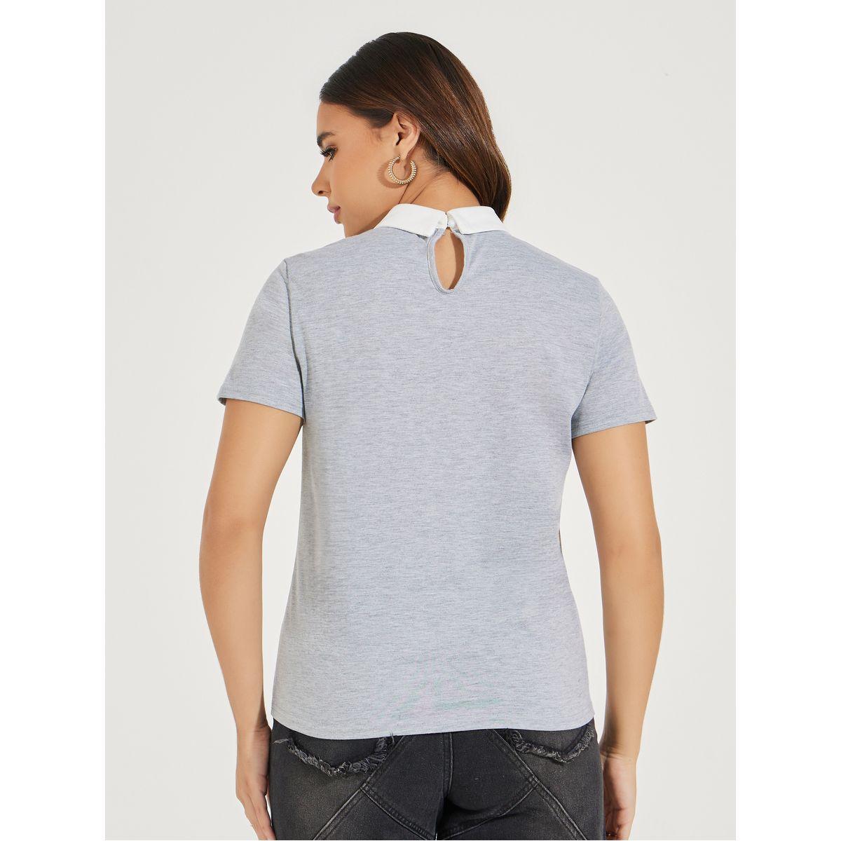 Styli Embroidery Detail Mock Collar Single Jersey Top-women-clothing-shirtsandblouses-blouses-image-5