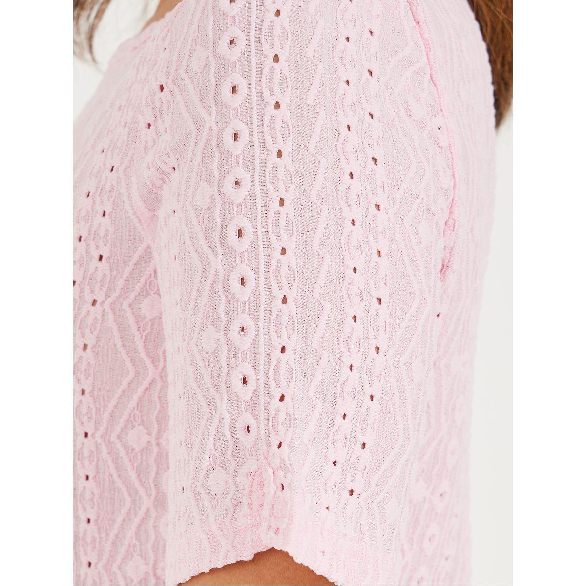 Styli Knit Pointelle Top with Boat Neck & Short Sleeve-women-clothing-shirtsandblouses-blouses-image-4