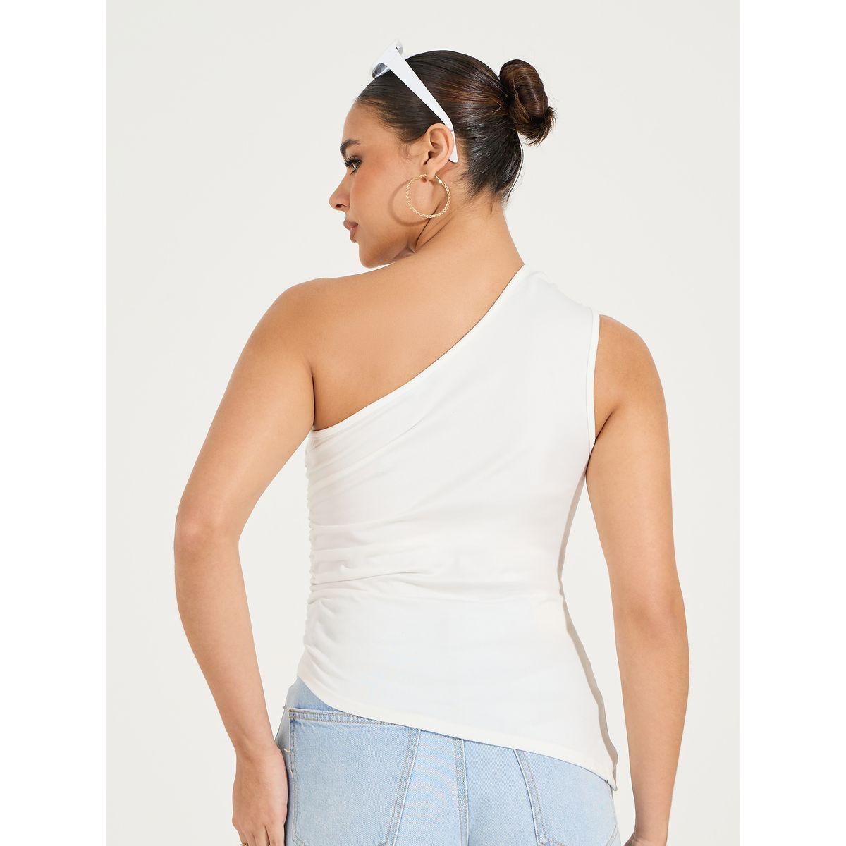 Styli Solid One Shoulder Top with Side Ruched Detail-women-clothing-shirtsandblouses-blouses-image-4