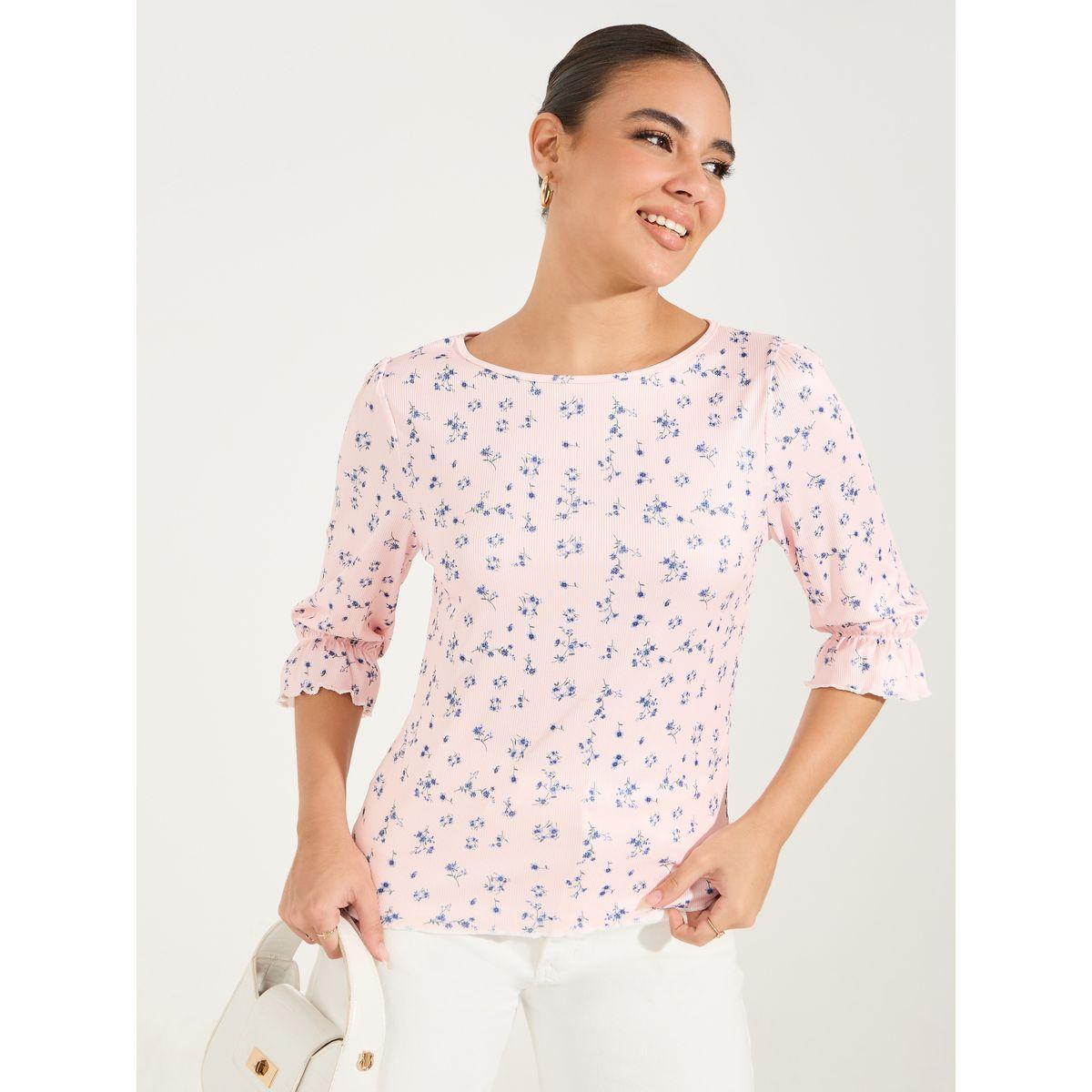بلوزة مطبعة بزهور مع اكمام بنمط مكبل-women-clothing-shirtsandblouses-blouses-image-1