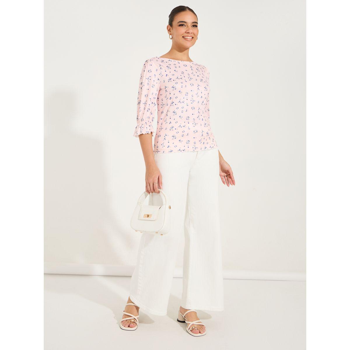 بلوزة مطبعة بزهور مع اكمام بنمط مكبل-women-clothing-shirtsandblouses-blouses-image-2