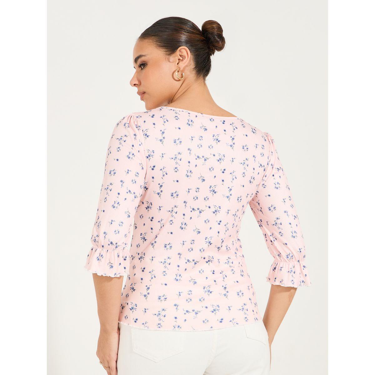 بلوزة مطبعة بزهور مع اكمام بنمط مكبل-women-clothing-shirtsandblouses-blouses-image-4