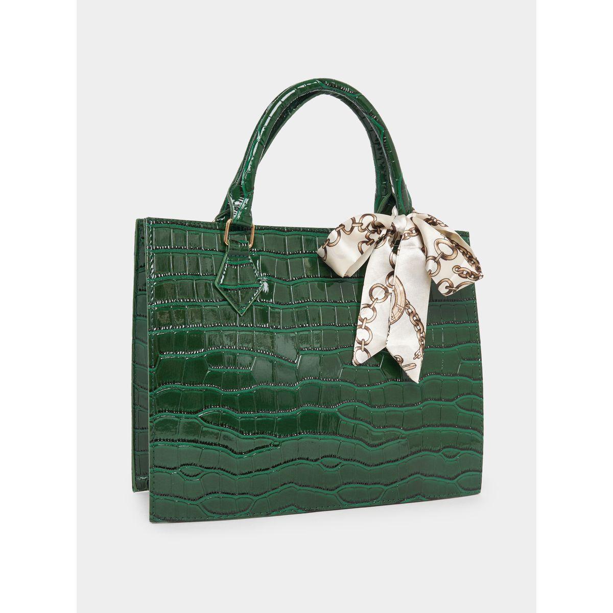 Styli Croc Textured Bag with Ribbon Detail-women-bagsandwallets-handbags-image-1