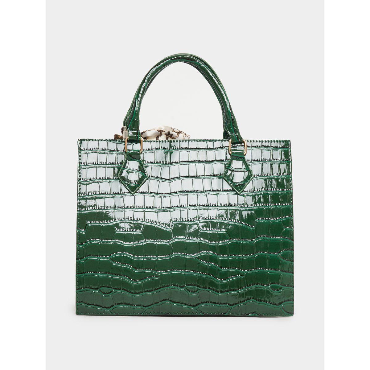 Styli Croc Textured Bag with Ribbon Detail-women-bagsandwallets-handbags-image-2