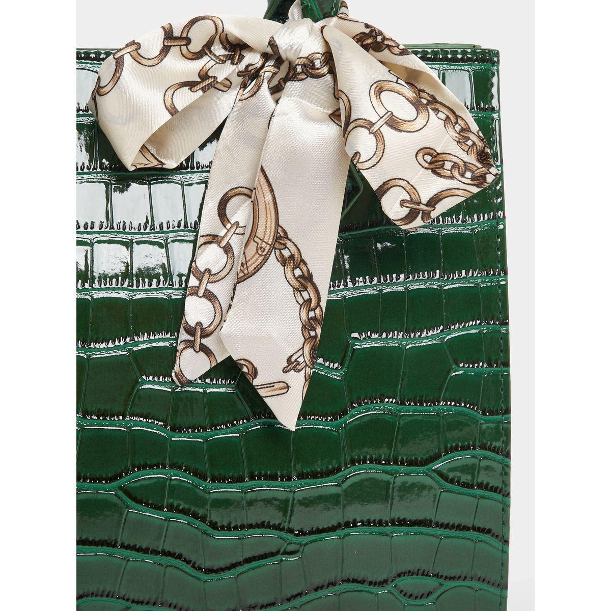 Styli Croc Textured Bag with Ribbon Detail-women-bagsandwallets-handbags-image-3