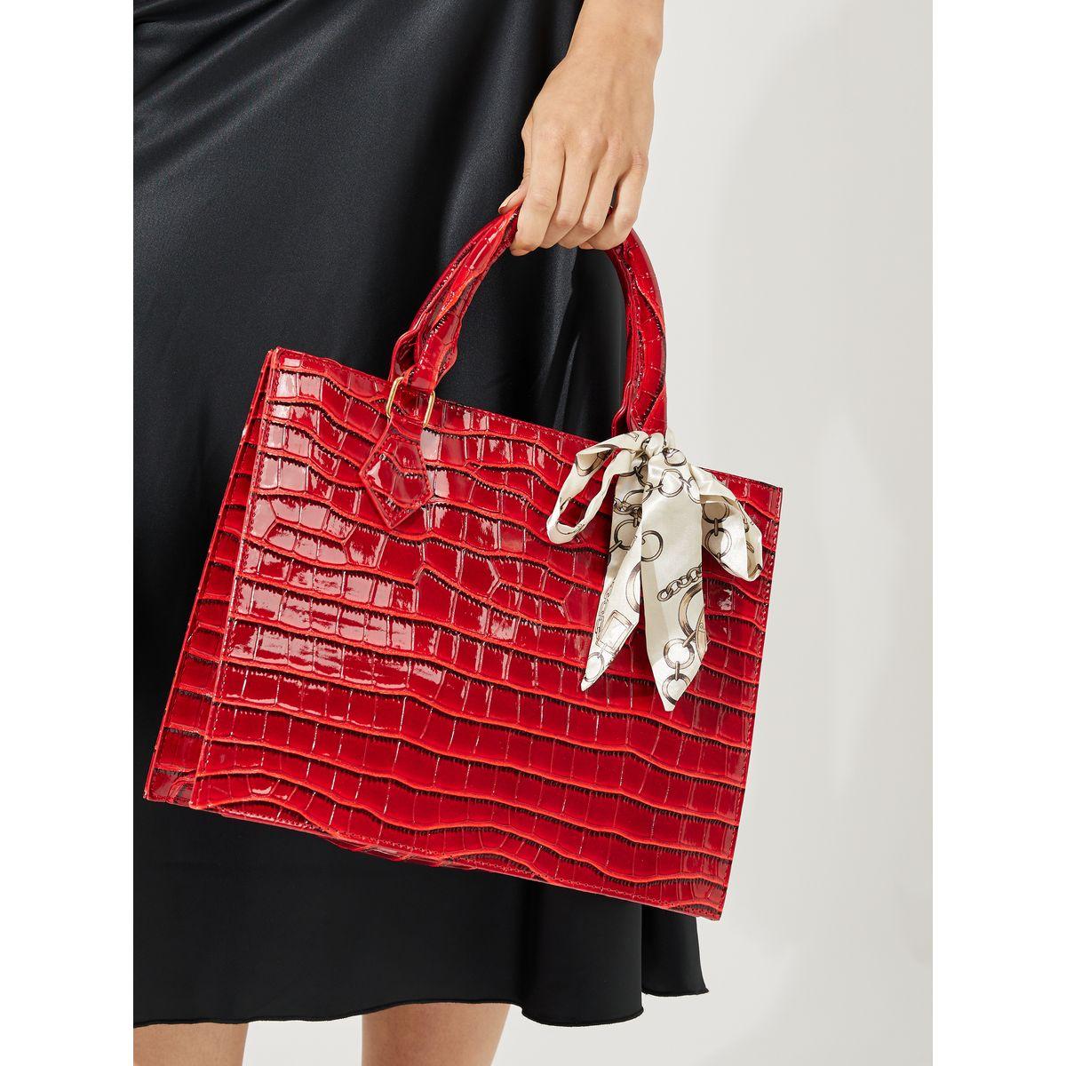 Styli Croc Textured Tote Bag with Ribbon Detail-women-bagsandwallets-handbags-image-4