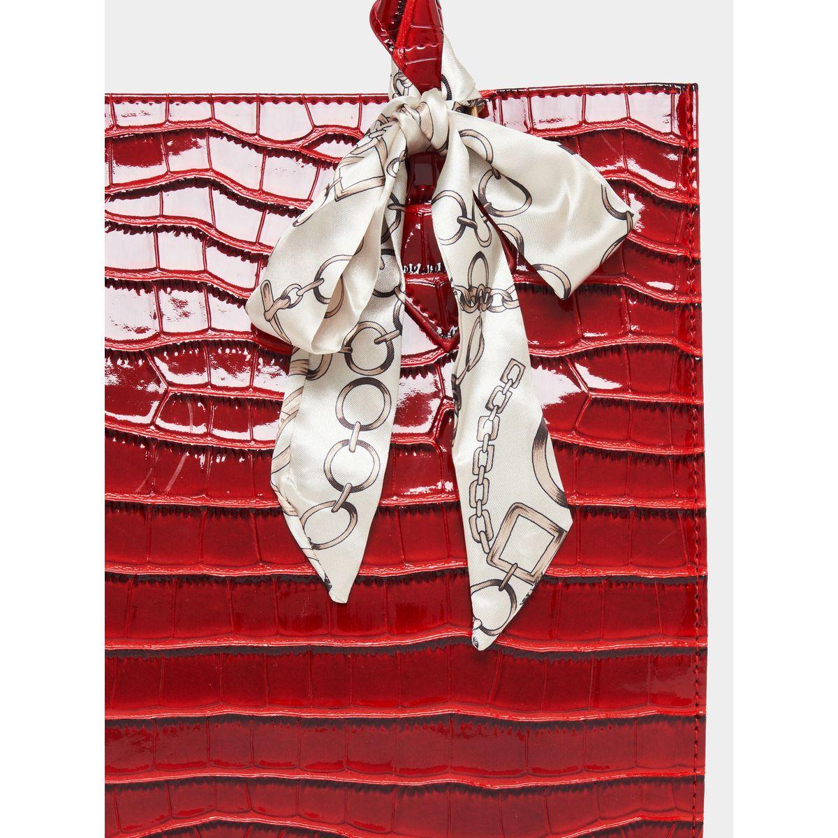 Styli Croc Textured Tote Bag with Ribbon Detail-women-bagsandwallets-handbags-image-6