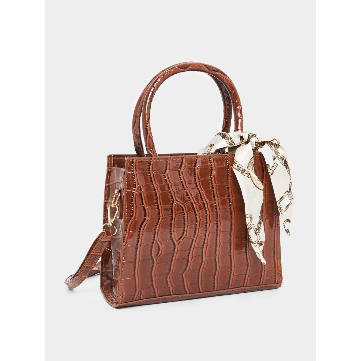 Styli Textured Tote Bag with Ribbon Wrap-women-bagsandwallets-handbags-image-1