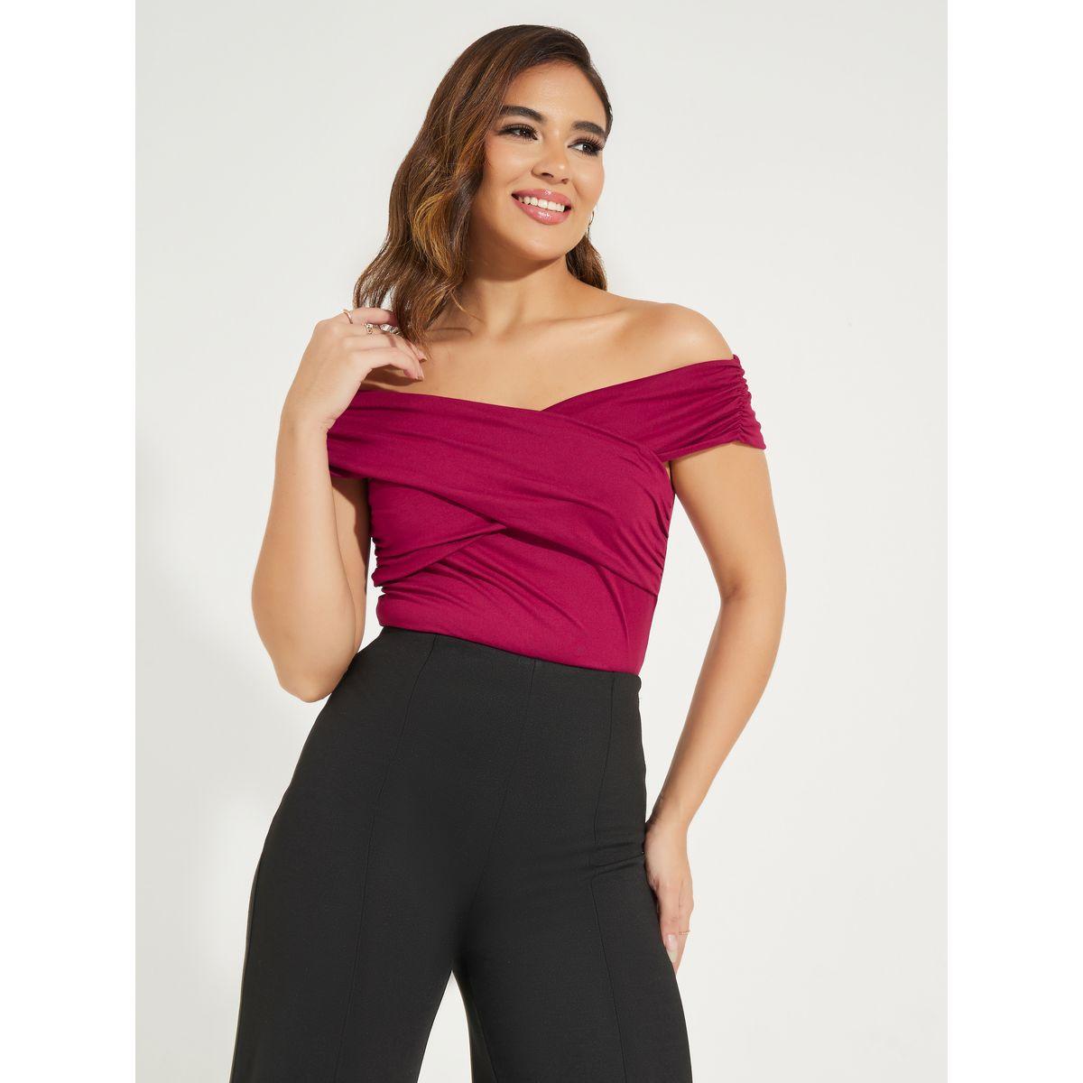 بودي سوت سادة باكتاف مكشوفة ونمط لف-women-clothing-shirtsandblouses-blouses-image-3