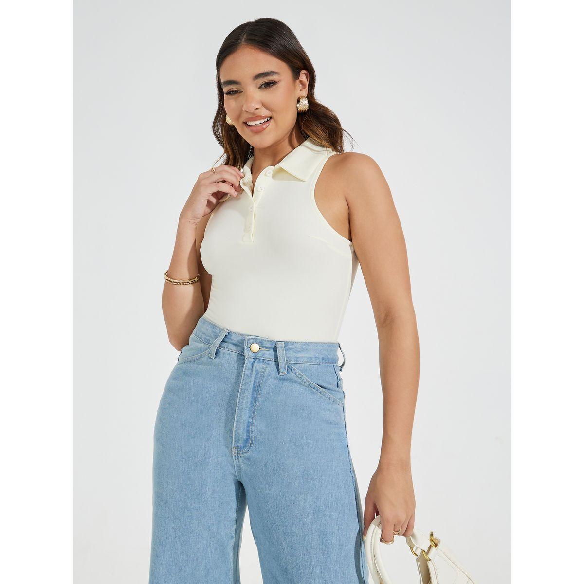 Styli Solid Sleeveless Knit Collared Bodysuit-women-clothing-tshirts-image-3