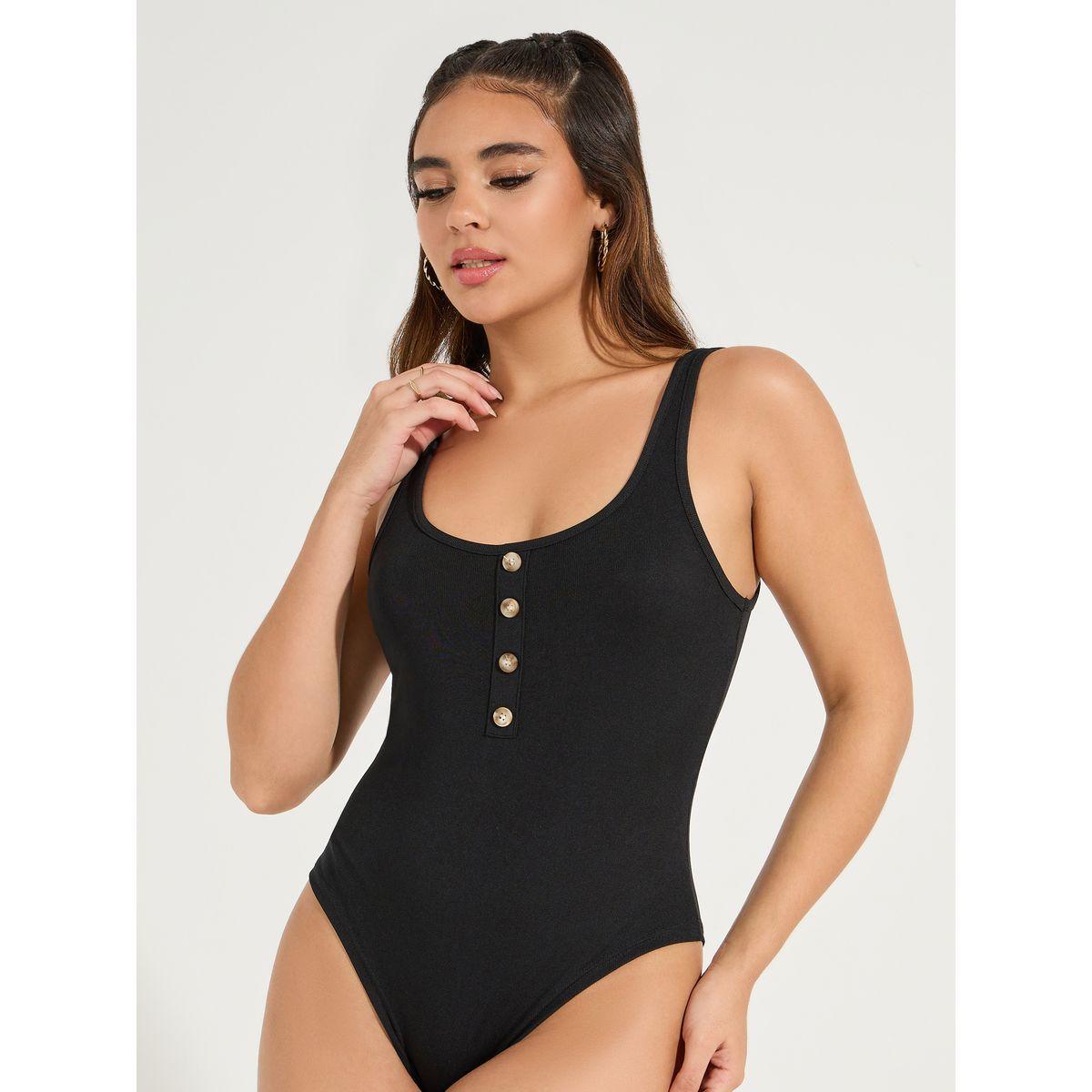 Styli Rib Tank Bodysuit with Button Detail-women-clothing-tshirts-image-1