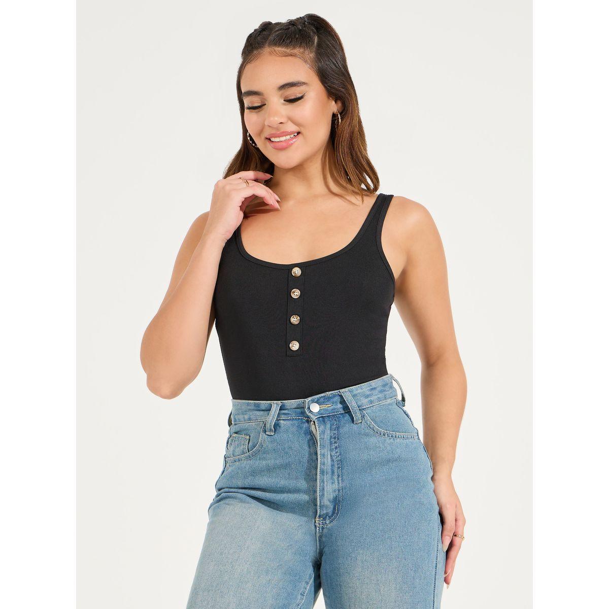 Styli Rib Tank Bodysuit with Button Detail-women-clothing-tshirts-image-3
