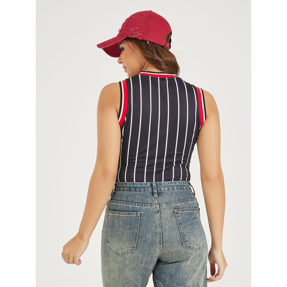 Styli Striped Rib Neck Sleeveless Bodysuit with Logo Detail-women-clothing-shirtsandblouses-blouses-image-5