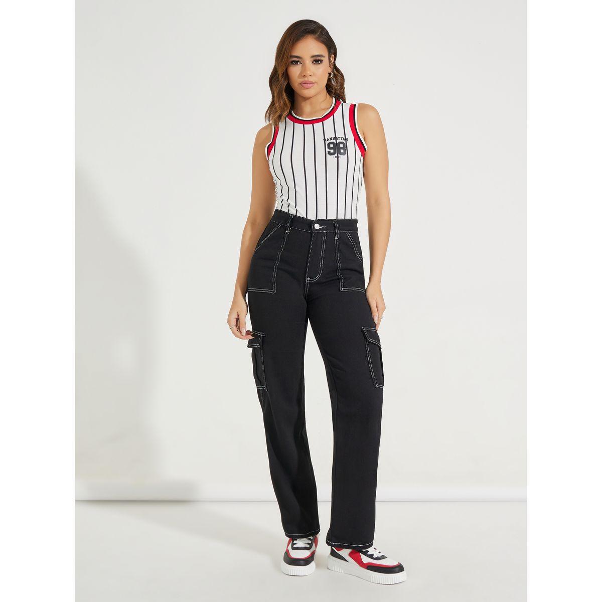 Styli Striped Rib Neck Sleeveless Bodysuit with Logo Detail-women-clothing-tshirts-image-3
