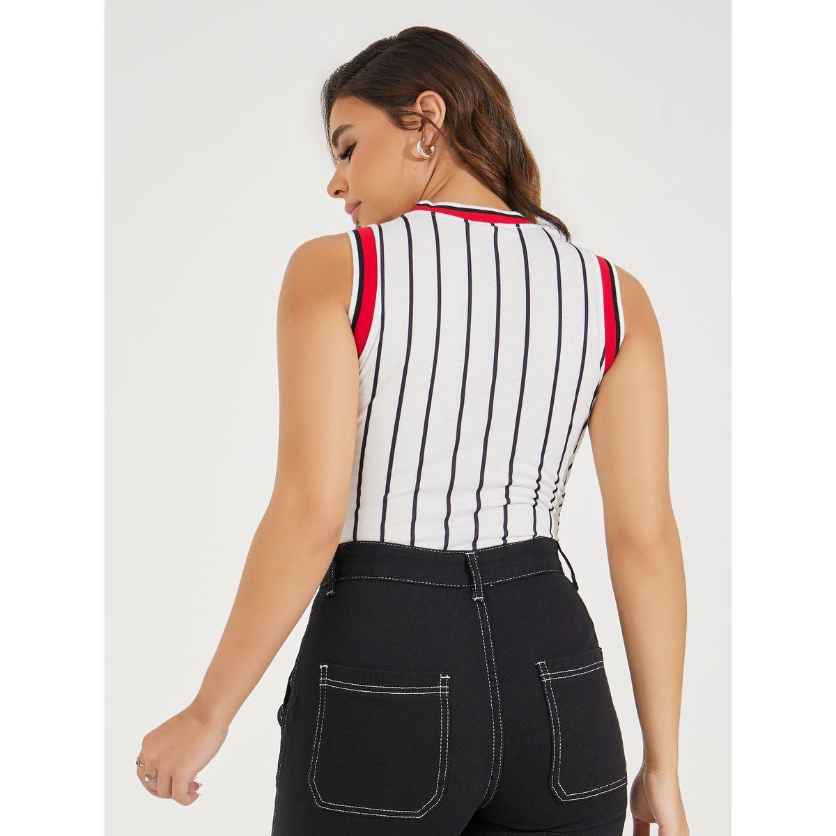 Styli Striped Rib Neck Sleeveless Bodysuit with Logo Detail-women-clothing-tshirts-image-5