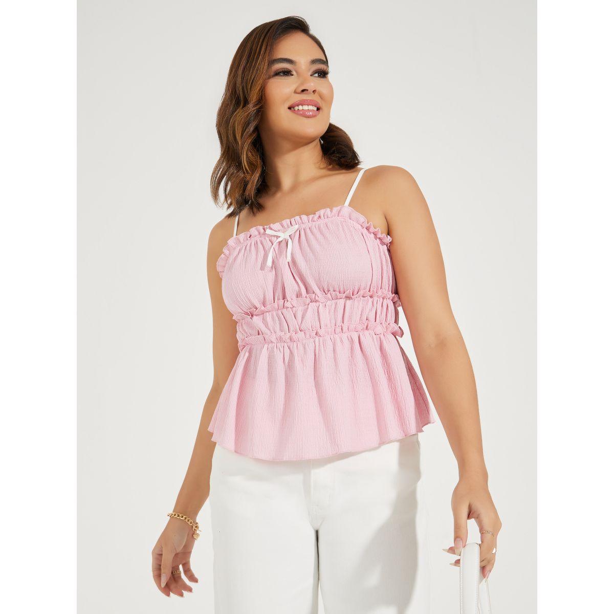 بلوزة بقصة عادية وحمالات مع ياقة واسعة-women-clothing-shirtsandblouses-blouses-image-1