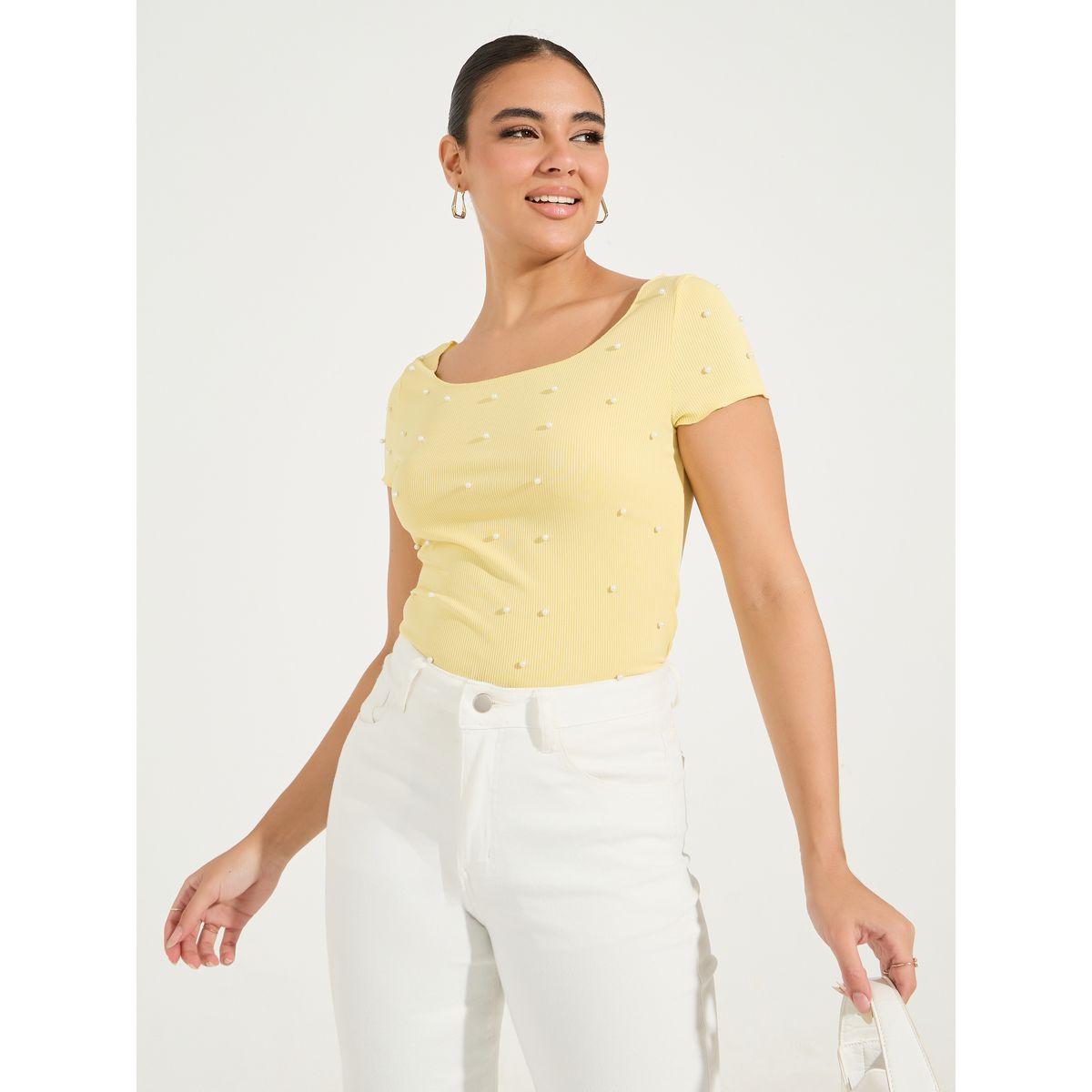 Styli Rib Knit Wide Neck Top with Pearl Embellished Detail-women-clothing-tshirts-image-4