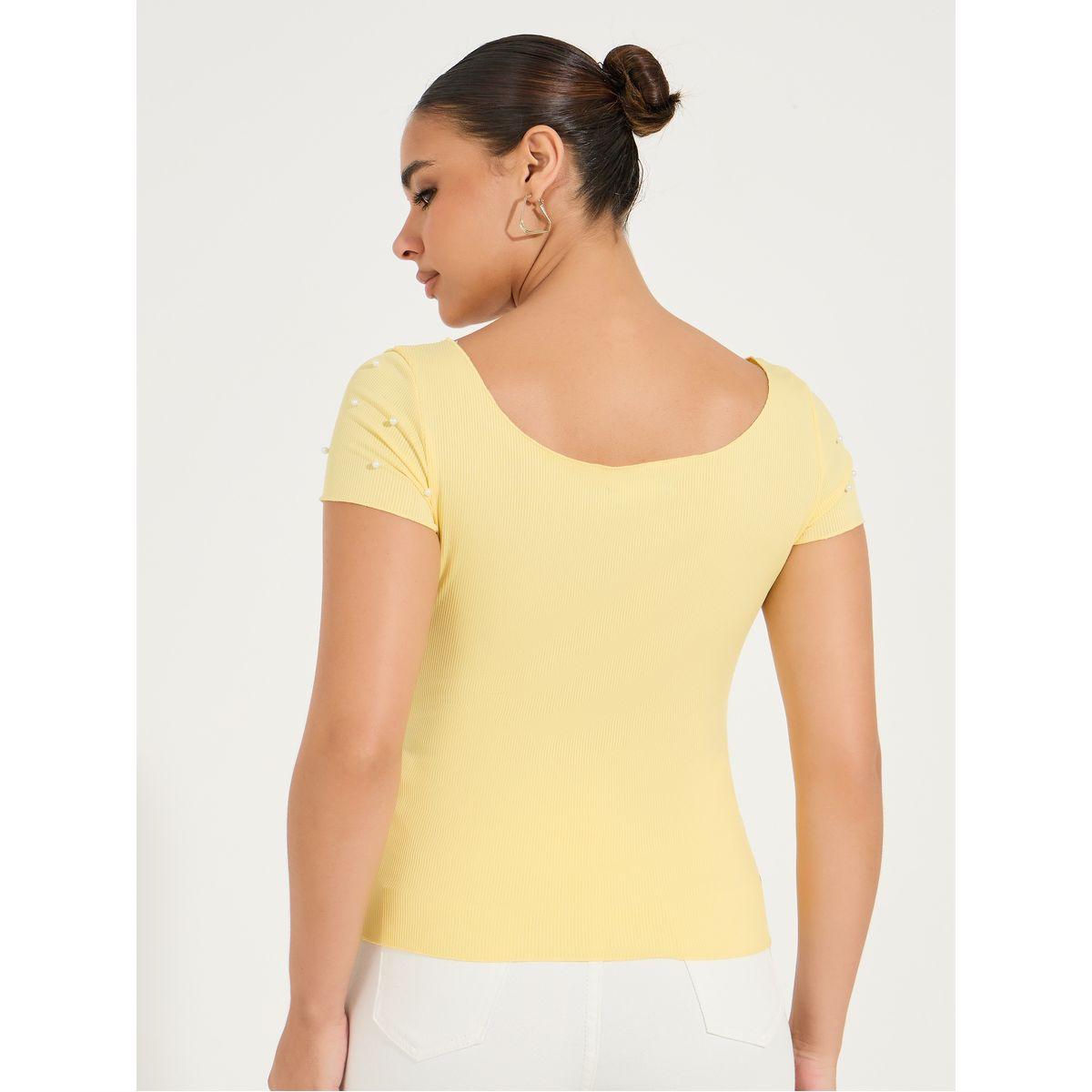 Styli Rib Knit Wide Neck Top with Pearl Embellished Detail-women-clothing-tshirts-image-5